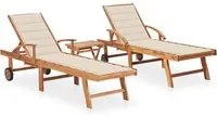 Lettini Prendisole 2 pz con Tavolo e Cuscino Massello di Teak 3073173