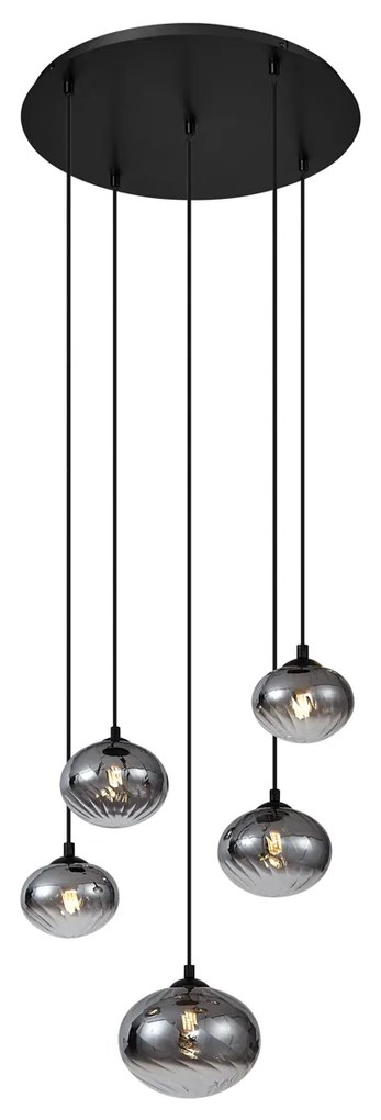 Lampada a sospensione moderna nera con vetro fumé - Jia