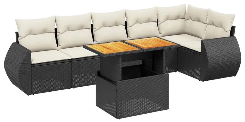 Set Divani da Giardino con Cuscini 7pz Nero Polyrattan