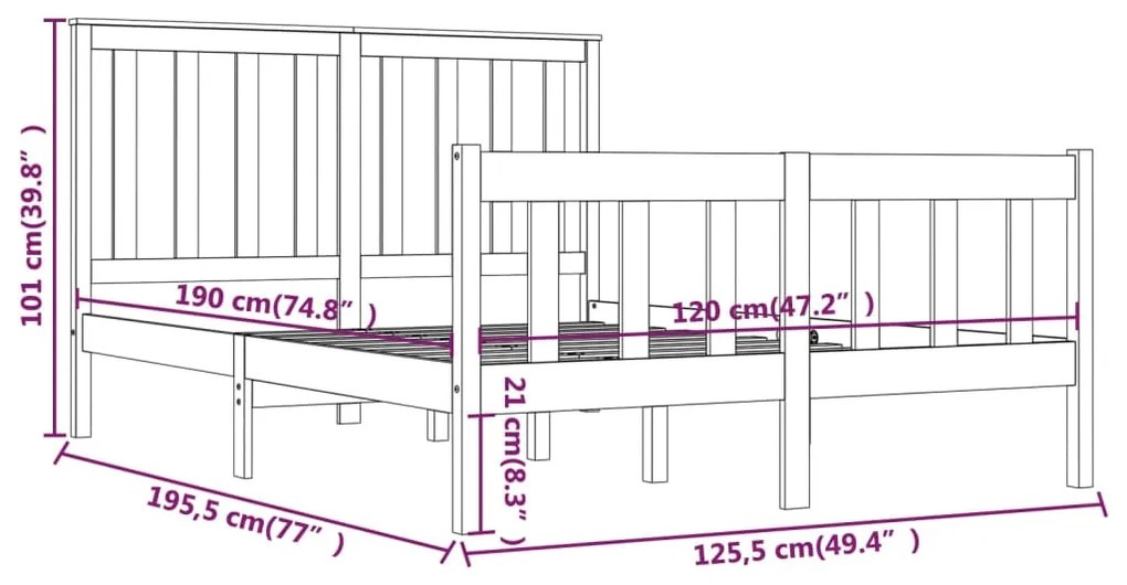 Giroletto in Legno Massello di Pino 120x190cm Small Double