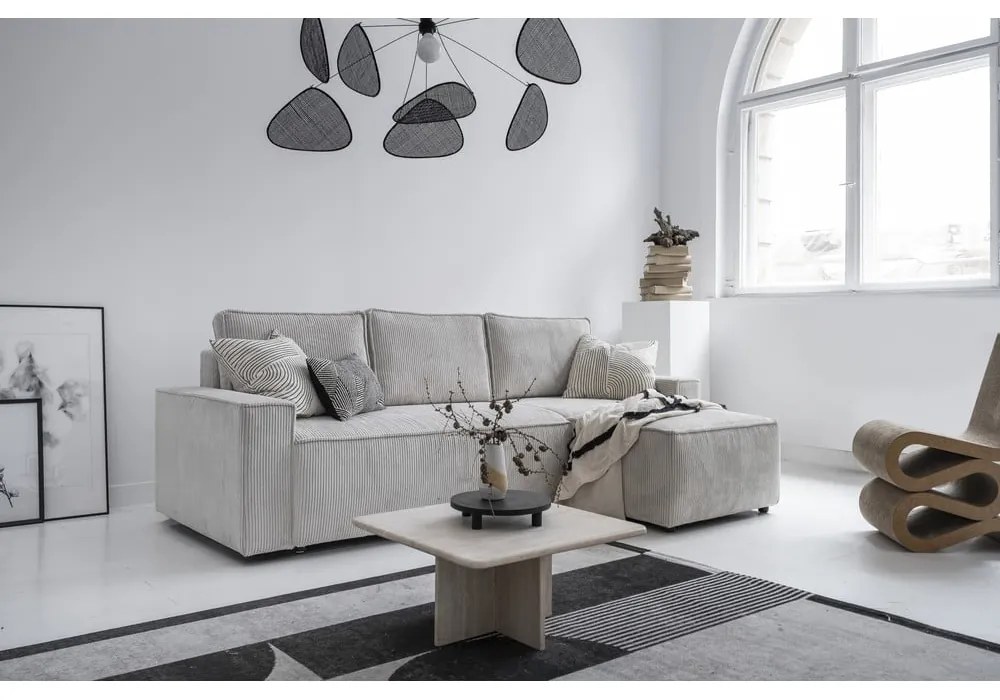 Divano letto angolare in velluto a coste bianco Brave Dave - Miuform