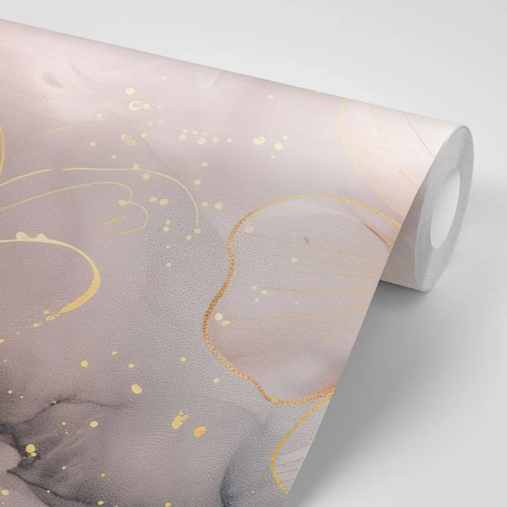 Carta da parati autoadesiva – Fiori eleganti con tocco rosa-oro
