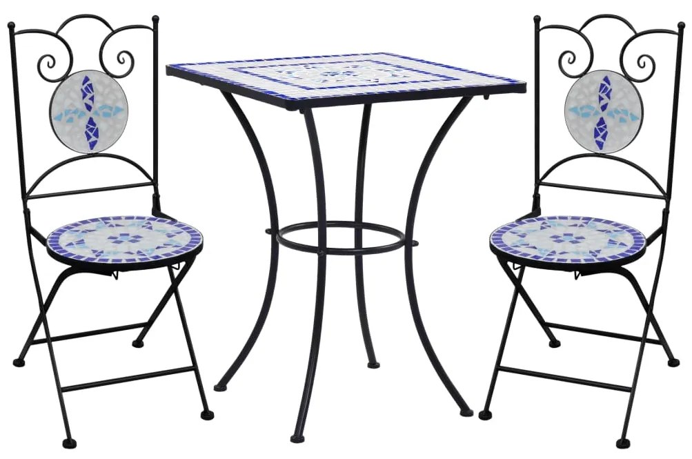 Set bistrò 3 pz con mosaico in ceramica blu e bianco