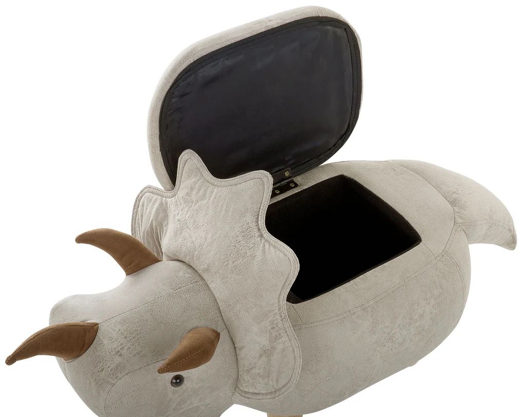 Pouf Contenitore per Bambini in Ecopelle Marrone con Gambe in Legno Turtle