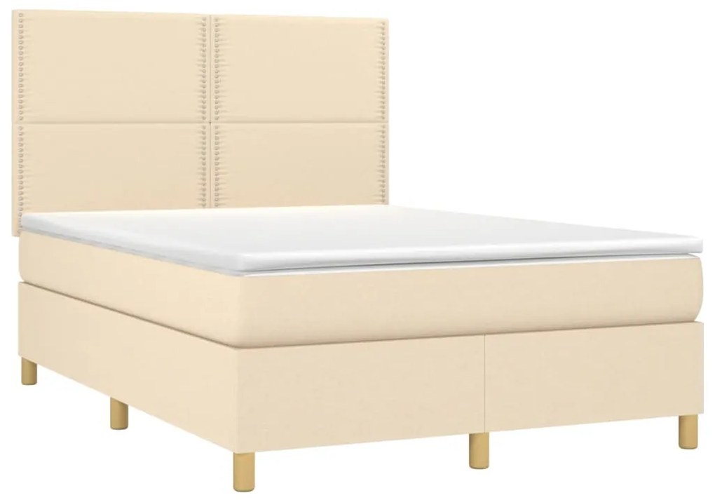 Letto a molle con materasso e led crema 140x200 cm in tessuto