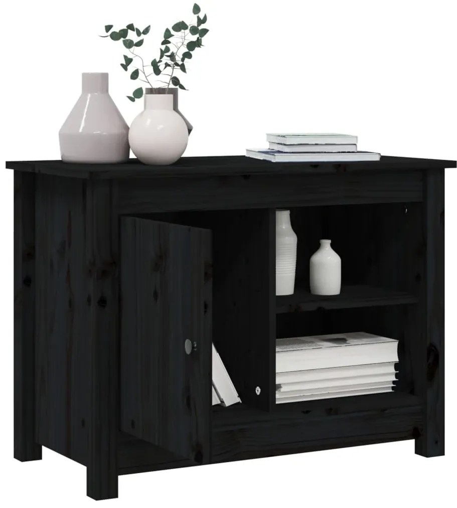 Mobile porta tv nero 70x36,5x52 cm in legno massello di pino
