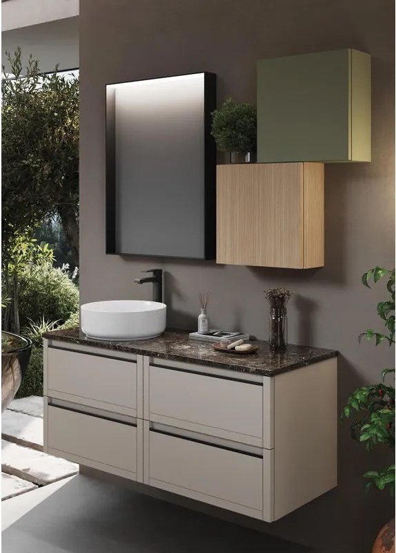 Mobile da bagno sospeso sotto lavabo L 59.5 x H 50 x P 45.5 cm beige opaco, 2 cassetti Tratto