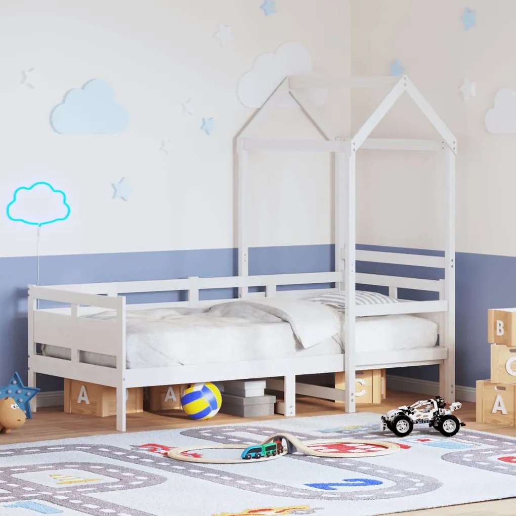 Dormeuse Con Tetto 80x200 Cm Bianco İn Legno Massello Di Pino /