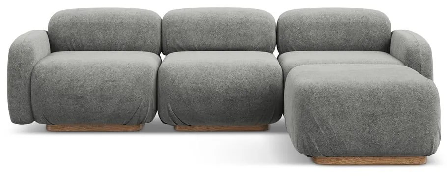 Divano angolare componibile grigio con rivestimento in bouclé Ailani – Makamii