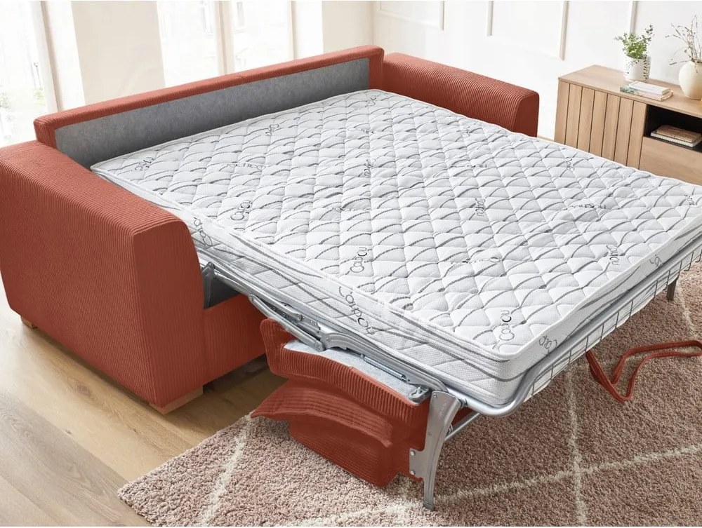 Divano color mattone allungabile con rivestimento in velluto a coste 225 cm Augustin – Bobochic Paris