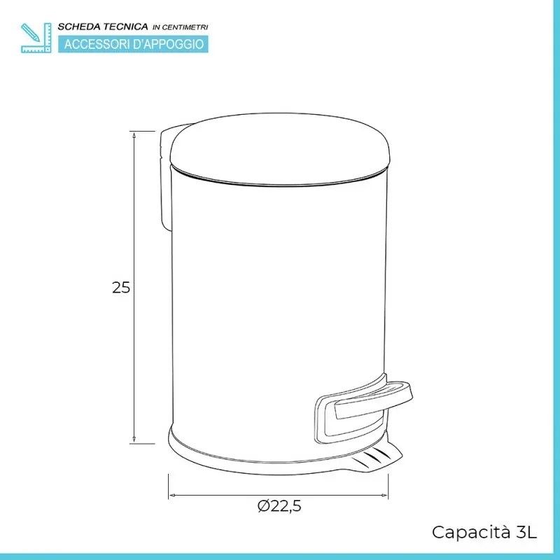 Cestino bagno con pedale in acciaio inox azzurro polvere 3L e secchio interno estraibile