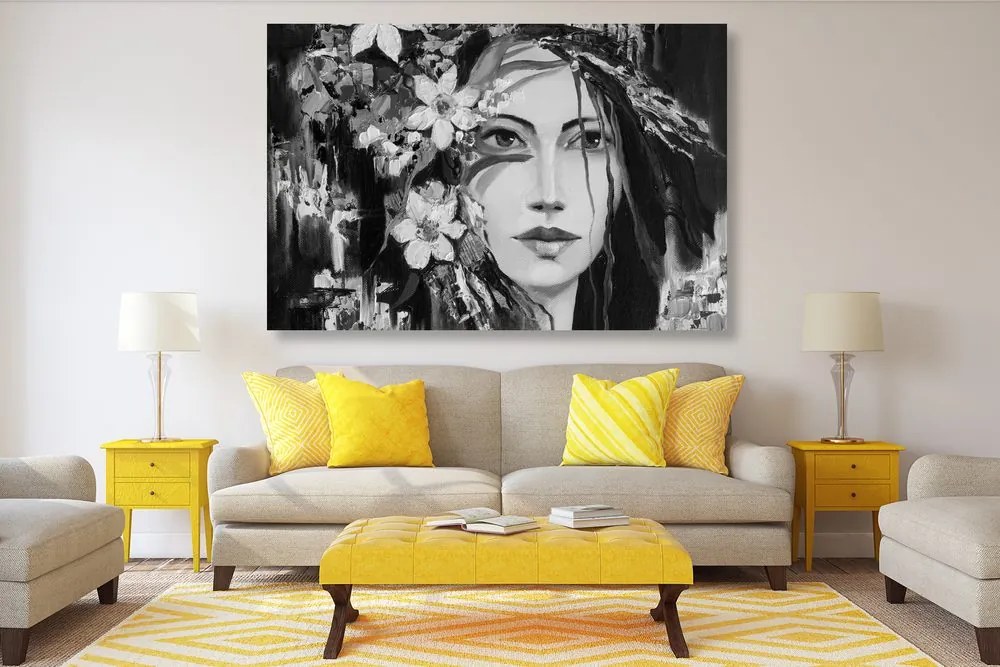 Stampa su tela – Pittura originale di una donna in bianco e nero