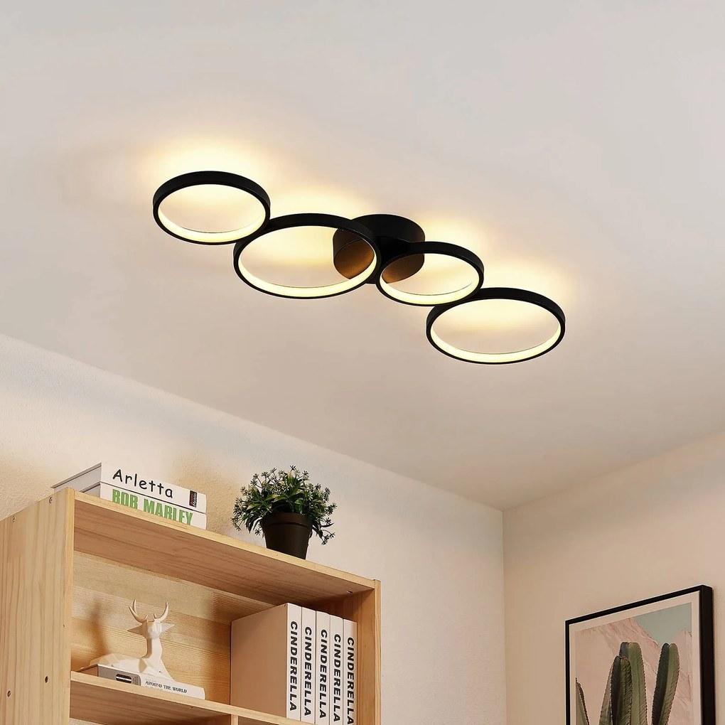 Lindby Plafoniera LED Evengeline, nero, alluminio, 88 cm