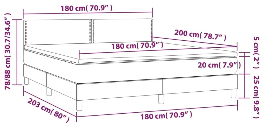 Letto a Molle Materasso e LED MarroneScuro 180x200cm in Tessuto