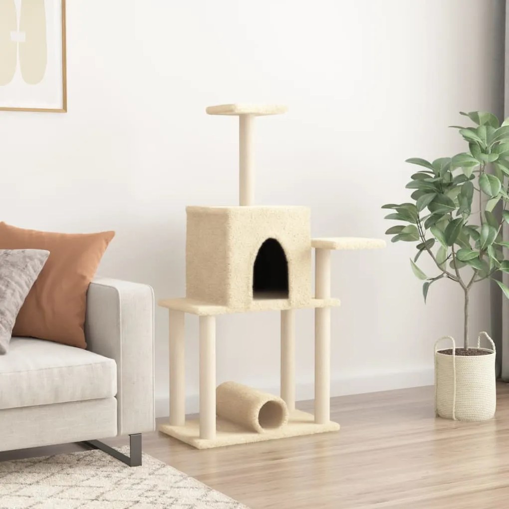 Albero per gatti con tiragraffi in sisal crema 122 cm