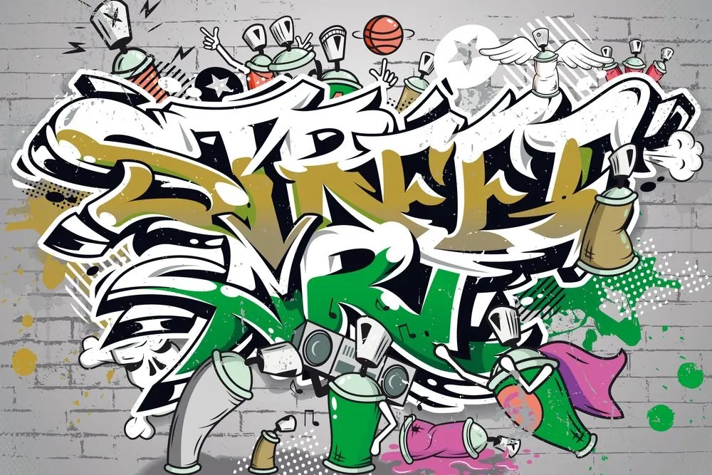 Carta da parati – Scritta Street Art verde con spray