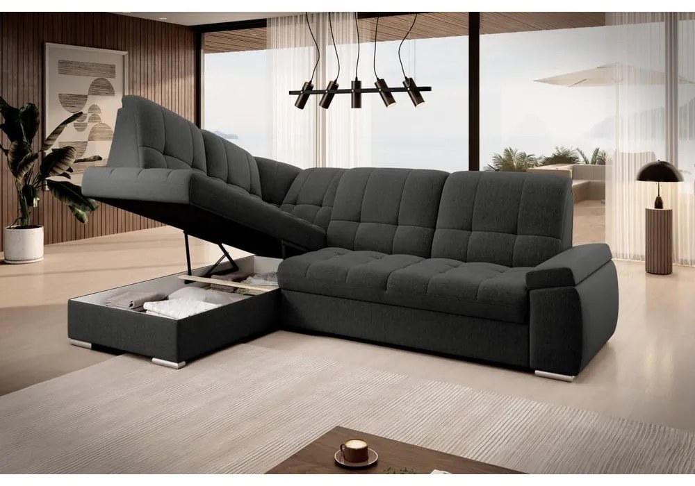 Divano angolare grigio scuro allungabile/con contenitore (con penisola a sinistra/a L) Sado – ELTAP