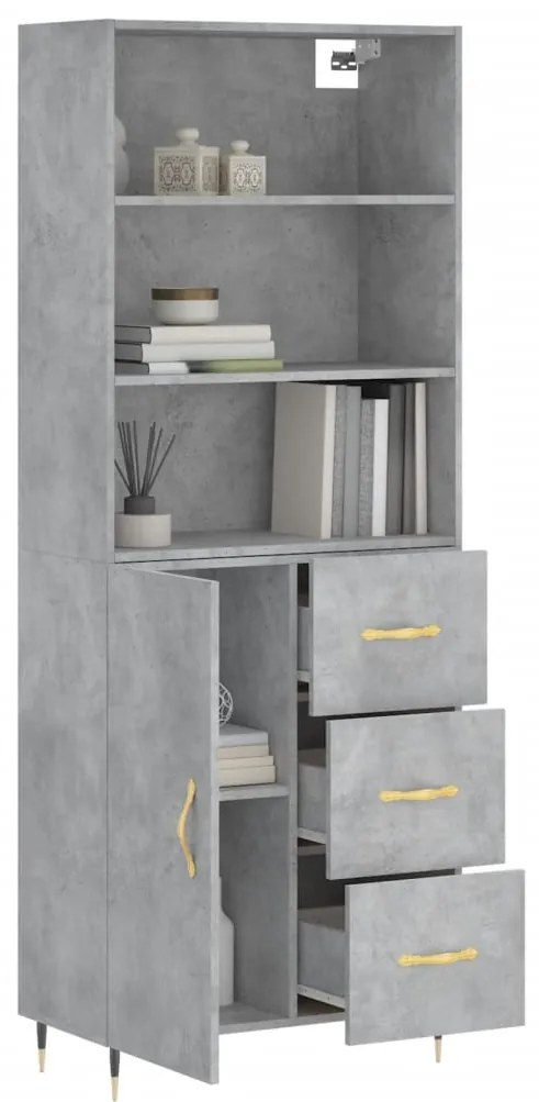 Credenza grigio cemento 69,5x34x180 cm in legno multistrato