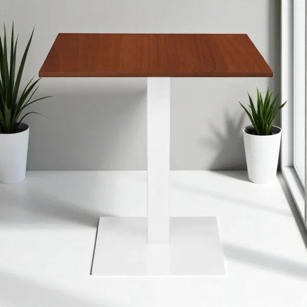 Tavolo bar ristorante 70x70 cm base bianca piano laminato Noce H 75