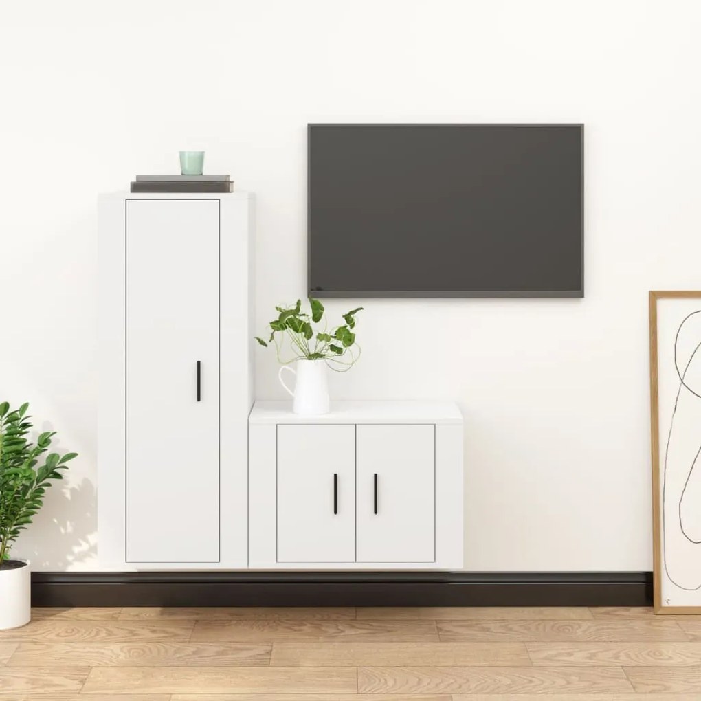 Set Di Mobili Porta Tv 2 Pz Bianco İn Legno Multistrato /