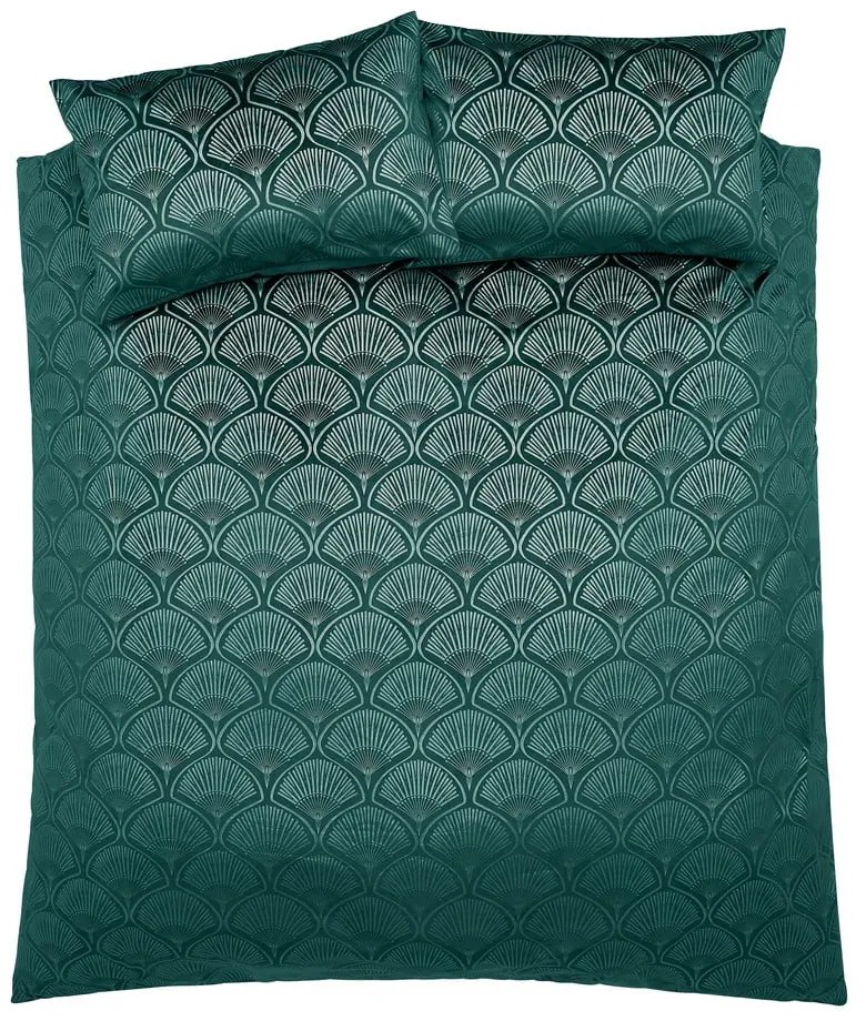 Set copripiumino e federa verde per letto matrimoniale e per letto esteso 230x220 cm Art Deco Pearl – Catherine Lansfield