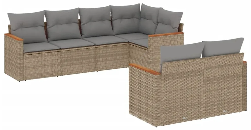 Set divani da giardino 7 pz con cuscini beige in polyrattan