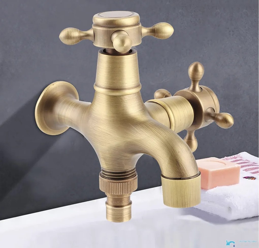 Rubinetto da bagno a parete EYN TW1638 in ottone con doppia uscita, in più finiture tra cui ottone dorato e anticato