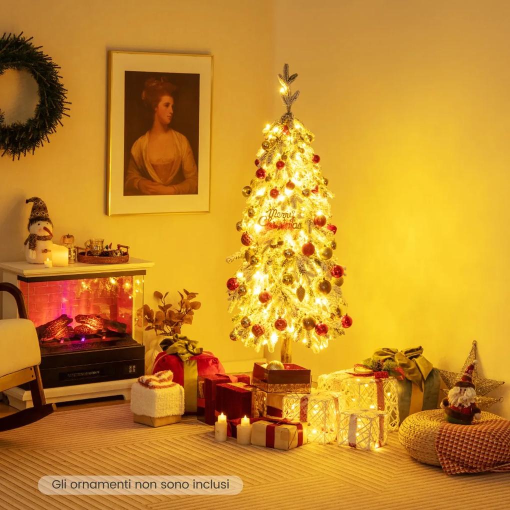 Costway Albero di Natale con 320 punte 160 luci LED 11 modalità e 2 colori di illuminazione, Albero Natale innevato 150cm