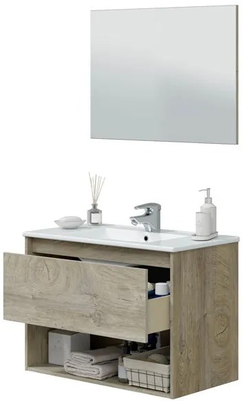 Mobile Bagno Sospeso Rovere Alaska (80x45x59h cm) con 1 Cassetto e Ripiano