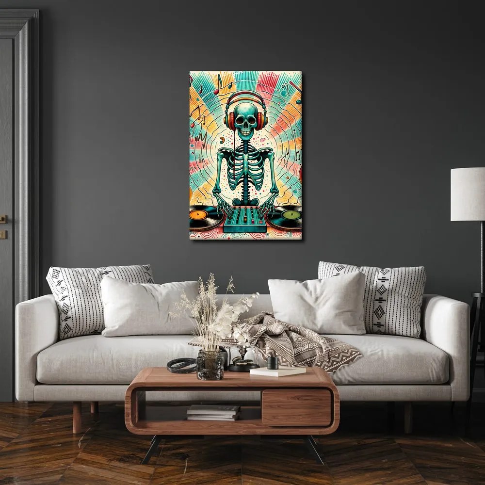 Quadro su tela – Scheletro DJ colorato