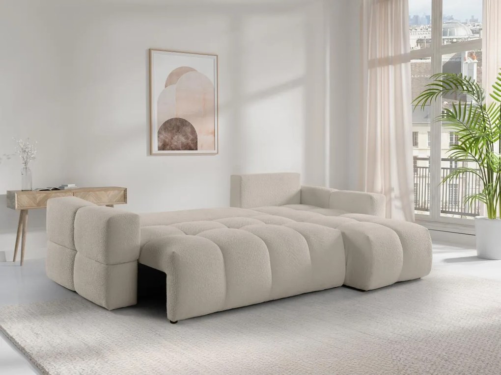Divano letto angolare reversibile in Tessuto bouclette Beige - ISSORO