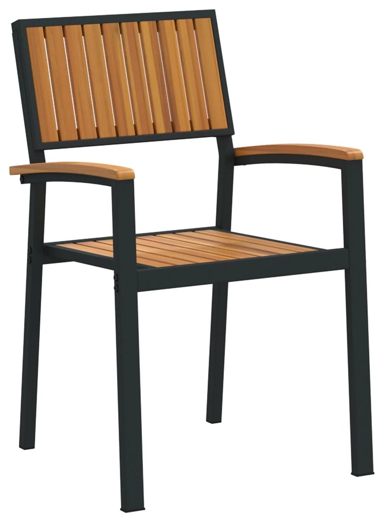 Set da pranzo da giardino set di 5 nero e marrone metallo e legno