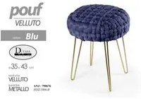 Pouff in velluto blu struttura oro cm 35 x 43 h