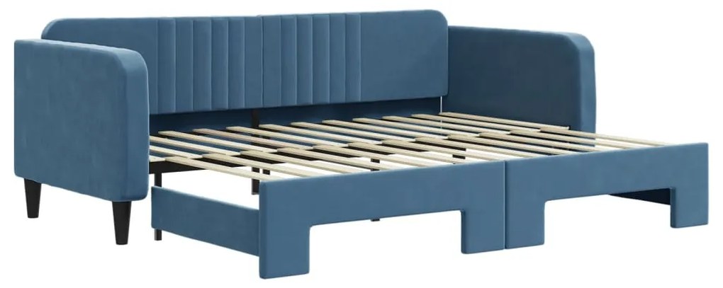 Divano letto con letto estraibile blu 90x200 cm in velluto