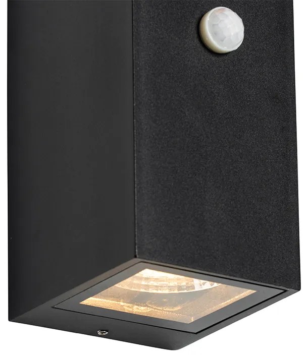 Applique da parete nera 2 luci IP44 con sensore di movimento - Baleno