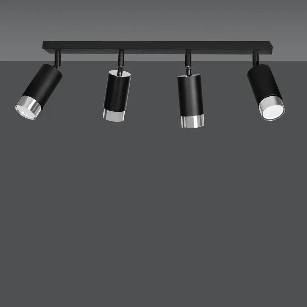 Lampada da Soffitto in Acciaio HIRO 4 Nero Cromo/Oro 4xGU10