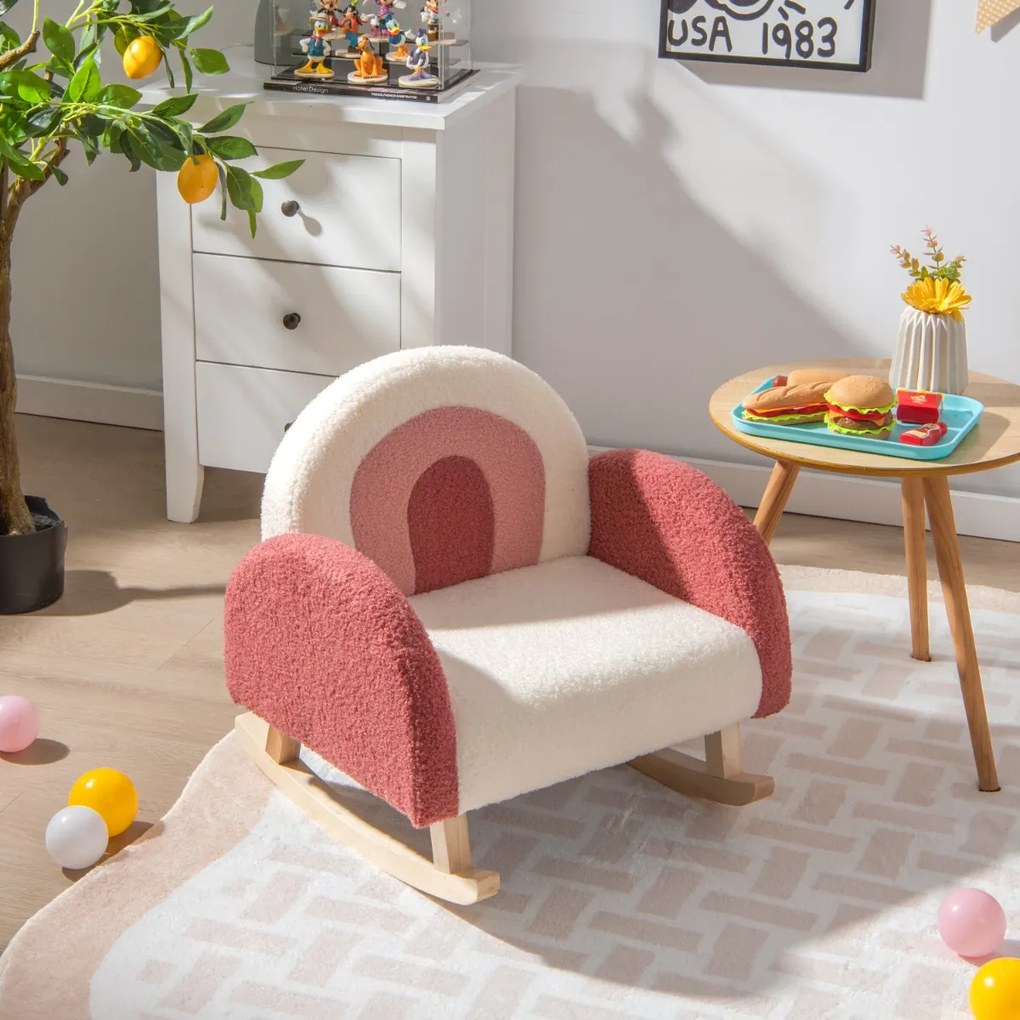 Costway Sedia a dondolo per bambini per cameretta e stanza dei giochi, Divanetto singolo con gambe in legno Rosso