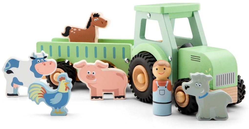 Trattore con rimorchio e animali