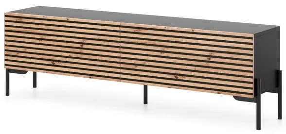 Mobile TV Da Terra 140 Cm Listellato 2 Ante Nero E Rovere Zenith