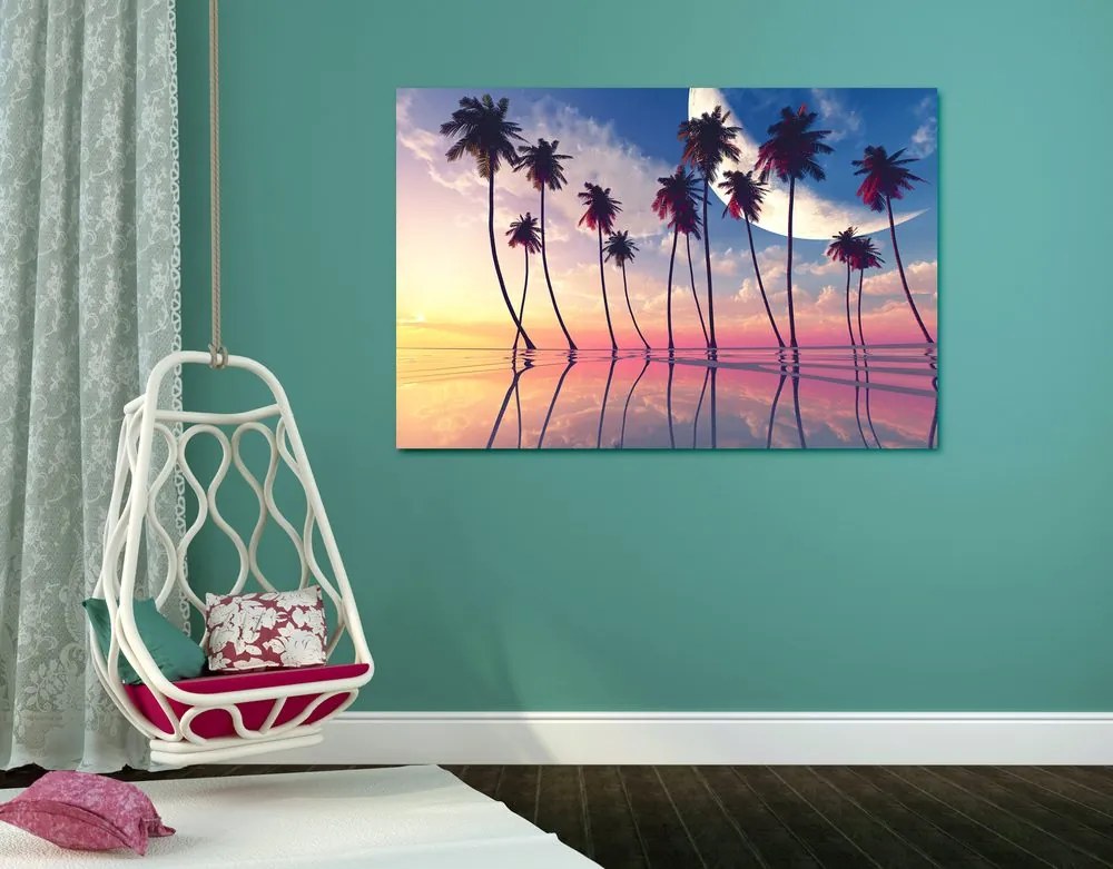 Stampa su tela – Tramonto sopra palme tropicali