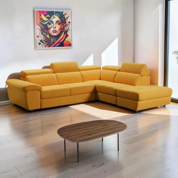 Divano Angolare L246 cm Tessuto Antimacchia con Pouf - Roxas Arancio