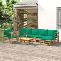 Set Salotto da Giardino 7pz con Cuscini Verdi Bamb 3155149