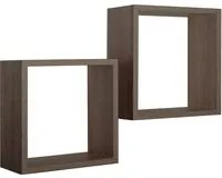 Set 2 Mensole Cubo da Parete Quadrato in Fibra di Legno Q-Bis Noce