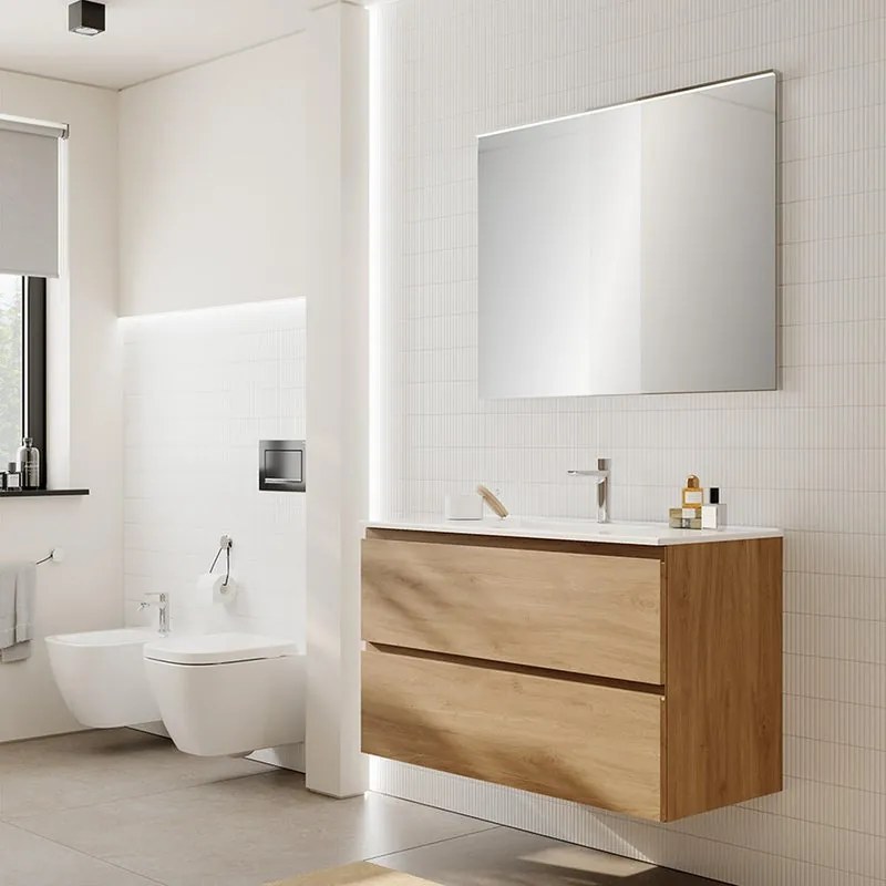 Mobile bagno con lavabo STEP L100 x H 60 x P46 cm oak in mdf 2 cassetti per vasca centrale