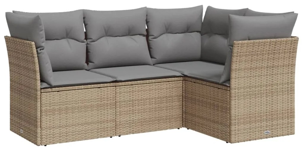 Set divano da giardino 4 pz con cuscini beige in polyrattan