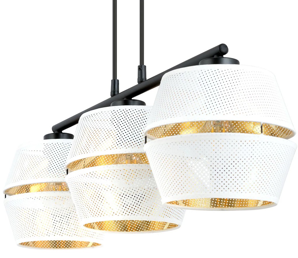 Sospensione Contemporanea 3 Luci Enea In Metallo Bianco E Oro