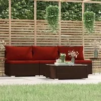 Set Mobili da Giardino 4 pz con Cuscini in Polyrattan Marrone 317551