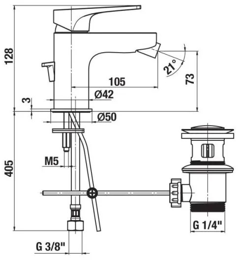 JIKA H3411X10041111 - Miscelatore bidet CUBITO 12,8 cm con scarico senza troppop
