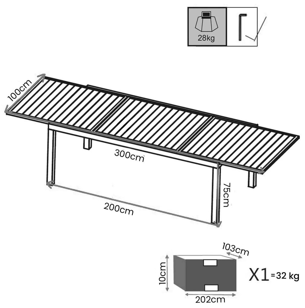 DEXTER - tavolo da giardino allungabile in alluminio da 200 x 100 cm