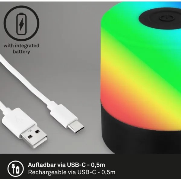 Briloner 7462015 - Lampada da tavolo LED RGB ricaricabile 1,5W 5V IP44 nera